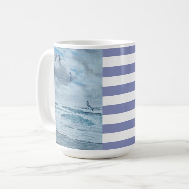 Caneca De Café Paisagem costeira do Pacífico/praia/gaivotas/ondas (Frente Esquerda)