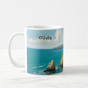 Caneca De Café Paisagem Costeira Praia Personalizada do Oceano