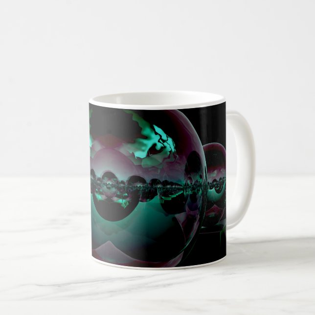 Caneca De Café Paisagem da Alienígena Surreal - Luz Verde (Frente Esquerda)