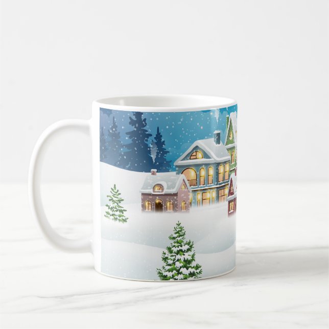 Caneca De Café Paisagem das aldeias de inverno com neve coberta (Esquerda)