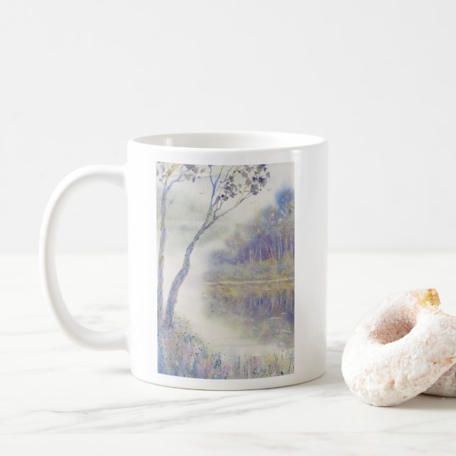 Caneca De Café Paisagem de Aquarela Pacífica (Com Donut)