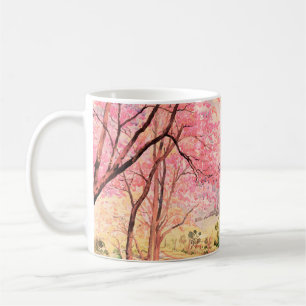 Caneca De Café Paisagem de aquarela paisagem rosa flor vermelha d