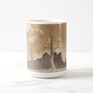 Caneca De Café Paisagem de Árvore Vintage, Tons Neutros Aquarela