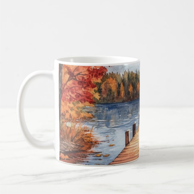 Caneca De Café Paisagem de Árvores do Lago da Natureza Outono (Esquerda)