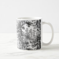 Paisagem de Cottage em Vintage Toile-Black & White