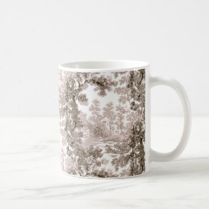 Caneca De Café Paisagem de Cottage em Vintage Toile-Brown & White