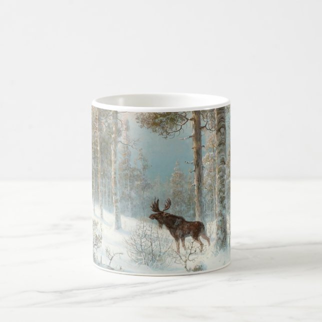 Caneca De Café Paisagem de inverno com Moose (Centro)