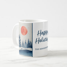 Caneca De Café Paisagem de Inverno Floresta Lua Azul-Marinho Dese