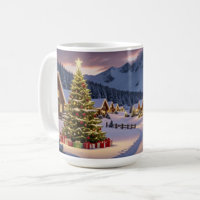 Caneca De Café Paisagem de luzes de Natal com neve (Frente Esquerda)