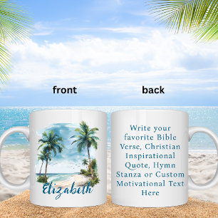 Caneca De Café Paisagem de Praia com Versículo Bíblico Personaliz