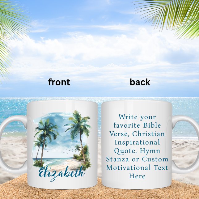 Caneca De Café Paisagem de Praia com Versículo Bíblico Personaliz (Criador carregado)