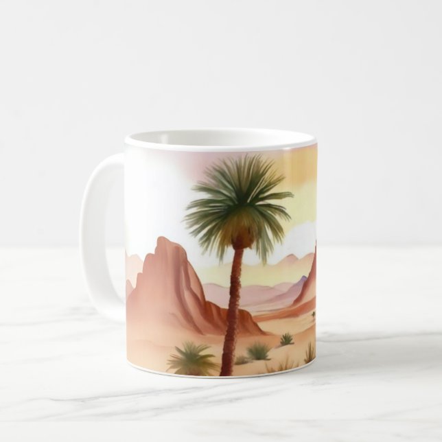 Caneca De Café Paisagem do Deserto com Palmas de Data (Frente Esquerda)