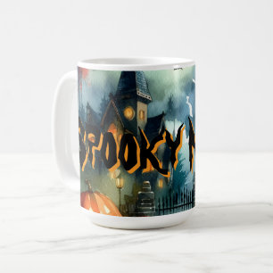 Caneca De Café Paisagem do Dia das Bruxas e Bonita Aquarela