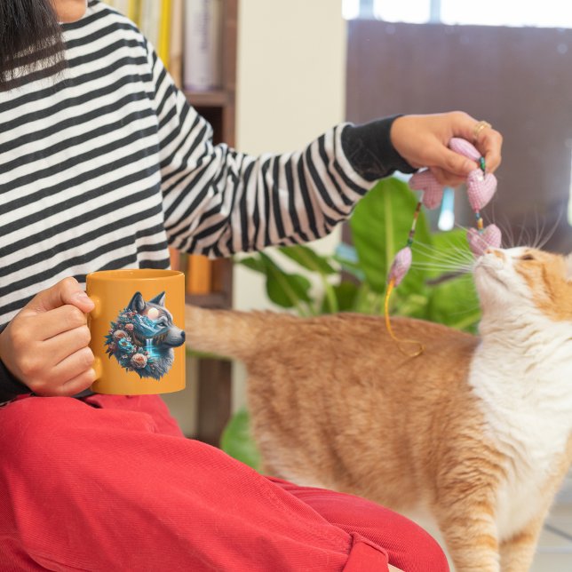 Caneca De Café Paisagem do Lobo e da Natureza em dupla exposição (Criador carregado)
