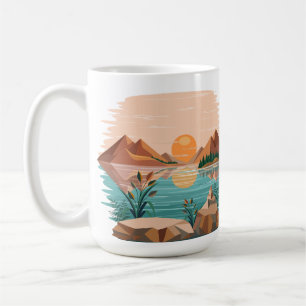 Caneca De Café Paisagem do pôr do sol no lago da montanha pacífic