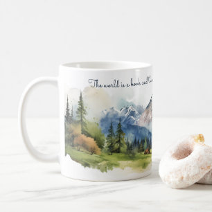Caneca De Café Paisagem do Vale das Montanhas Watercolor com Cota
