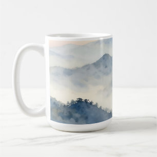Caneca De Café Paisagem em Aquarela da Montanha Nebulosa