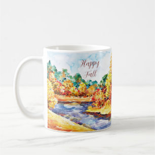 Caneca De Café Paisagem em aquarela de outono com texto personali