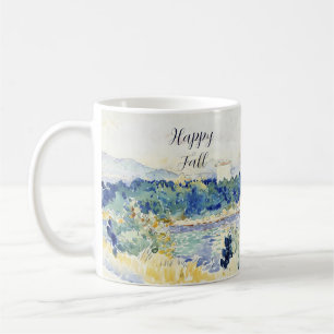 Caneca De Café Paisagem em aquarela de outono com texto personali