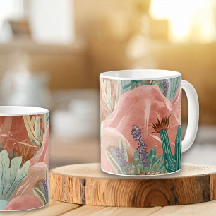 Caneca De Café Paisagem em Aquarela do Deserto Cor-de-Rosa