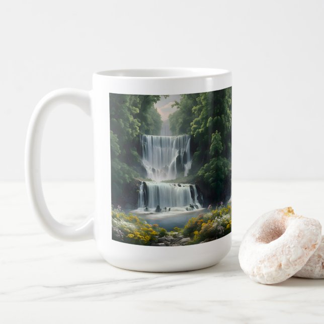 Caneca De Café Paisagem em Cascata (Com Donut)