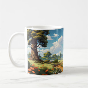 Caneca De Café Paisagem Florestal Na Estação De Verão