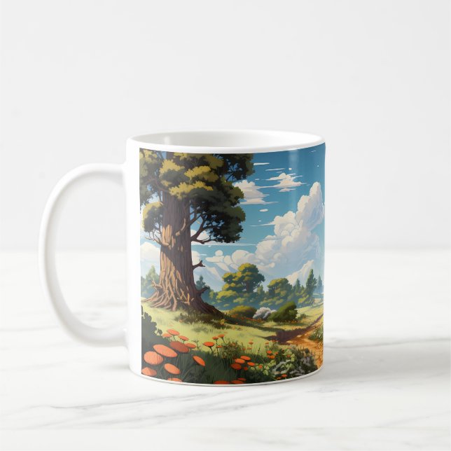 Caneca De Café Paisagem Florestal Na Estação De Verão (Esquerda)