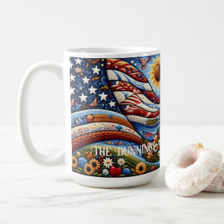 Caneca De Café Paisagem Folk Art American Flag