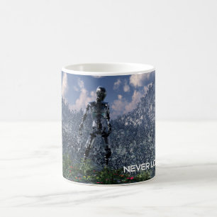 Caneca De Café Paisagem futurista com robôs. Nunca Olhe para Trás