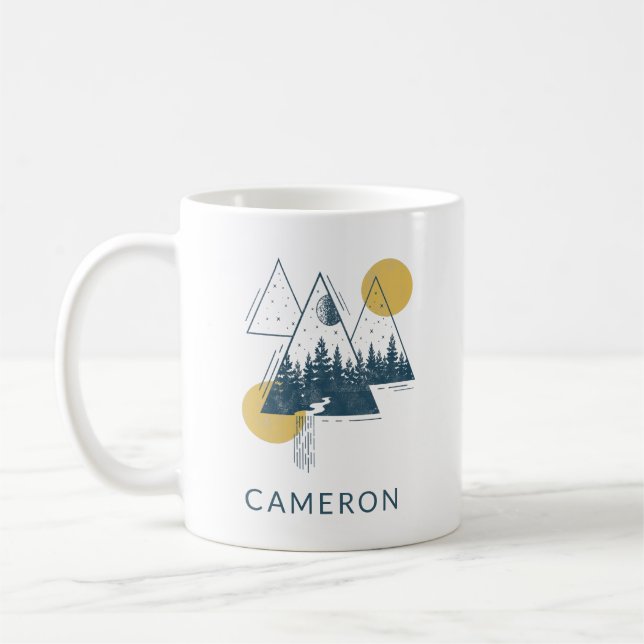 Caneca De Café Paisagem Geométrica Moderna Personalizada (Esquerda)