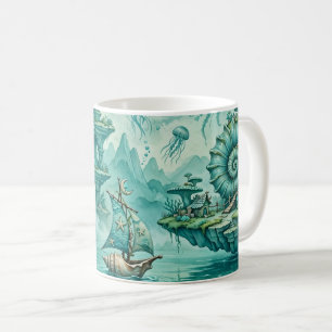 Caneca De Café Paisagem Marinha Verde Turquesa Sonho Surreal Fant