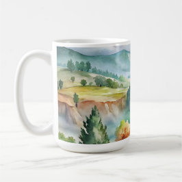Caneca De Café Paisagem Montanhosa em Aquarela