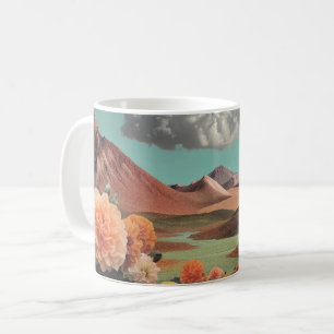 Caneca De Café Paisagem Montanhosa Floral Surrealista Com Nuvens 