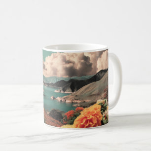 Caneca De Café Paisagem Montanhosa Surrealista com Planetas e Nuv