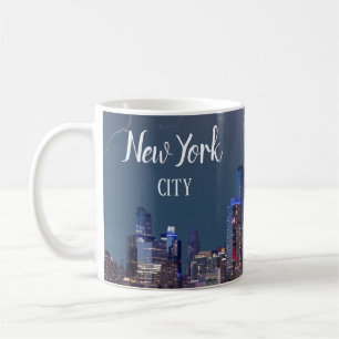 Caneca De Café Paisagem Noturna de Nova York com Relâmpagos