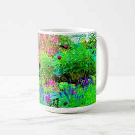 Caneca De Café Paisagem Primavera verde do jardim com peônias