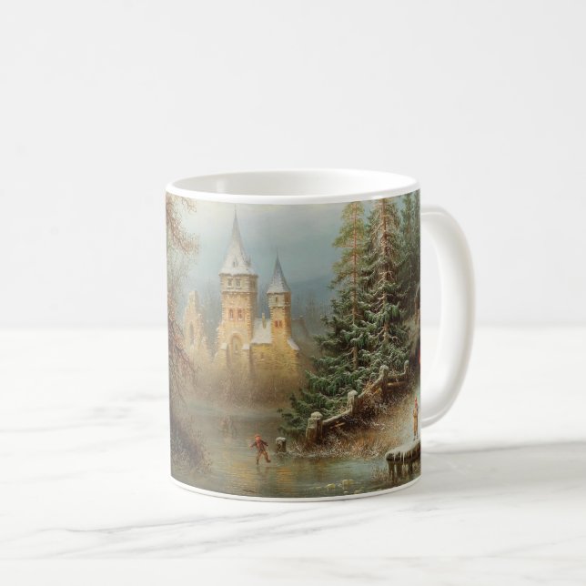 Caneca De Café Paisagem Romântica de inverno com Patinadores de G (Frente Esquerda)
