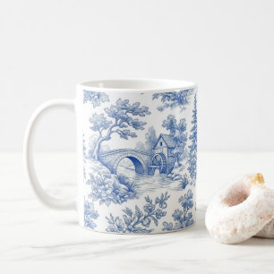 Caneca De Café Paisagem Rural Grandmillennial Blue Toile