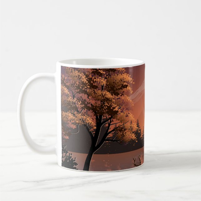 Caneca De Café Paisagem Sunrise com Lago e Deers-51207 (Esquerda)