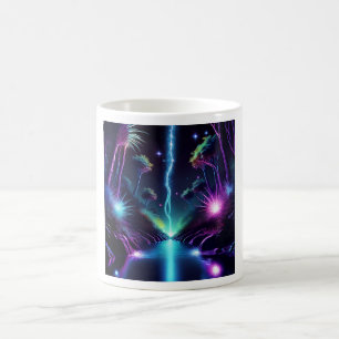 Caneca De Café Paisagem Surreal - Luzes Ataca Néon Stream