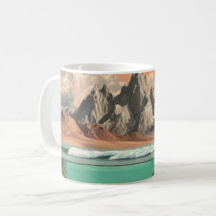 Caneca De Café Paisagem Surrealista de Oceano e Montanha com Onda