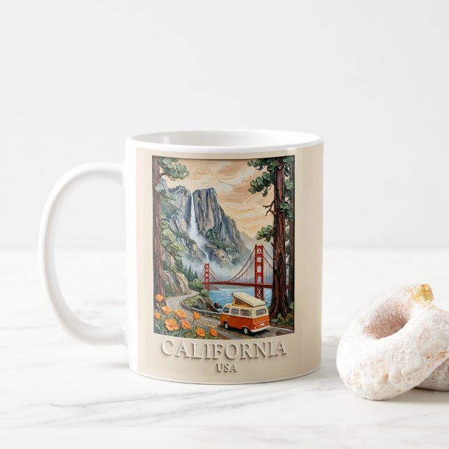 Caneca De Café Paisagem Texturizada em 3D Vintage de Viagem pela  (Com Donut)