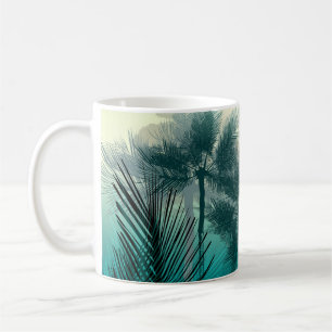 Caneca De Café Paisagem tropical com palmeiras e folhas