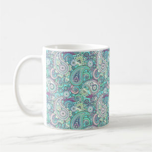 Caneca De Café paisley azul vintage