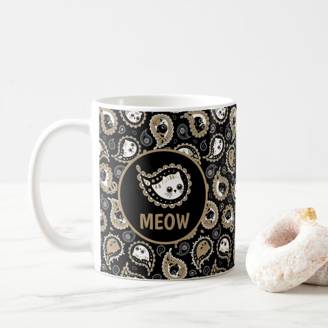 Caneca De Café Paisley Cat (Com Donut)