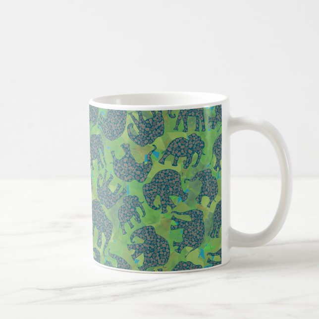 Caneca De Café Paisley Elephants, Jungle Green Deixa Coffee Mug (Direita)