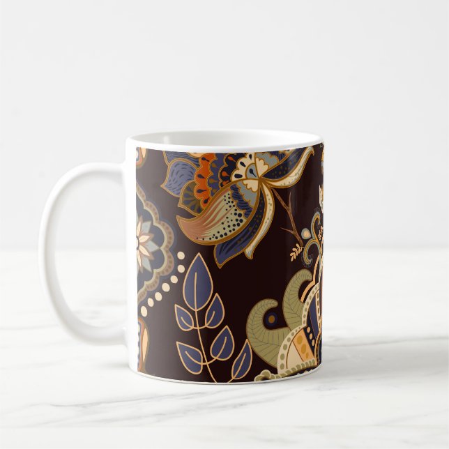 Caneca De Café Paisley Escuro: Floral Indiano Sem Semente. (Esquerda)