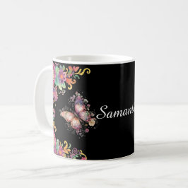 Caneca De Café Paisley Floral e Borboleta