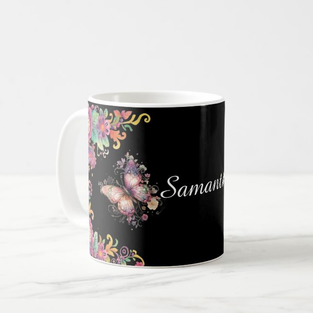 Caneca De Café Paisley Floral e Borboleta (Frente Esquerda)