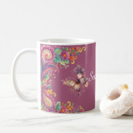 Caneca De Café Paisley Floral e de Borboleta